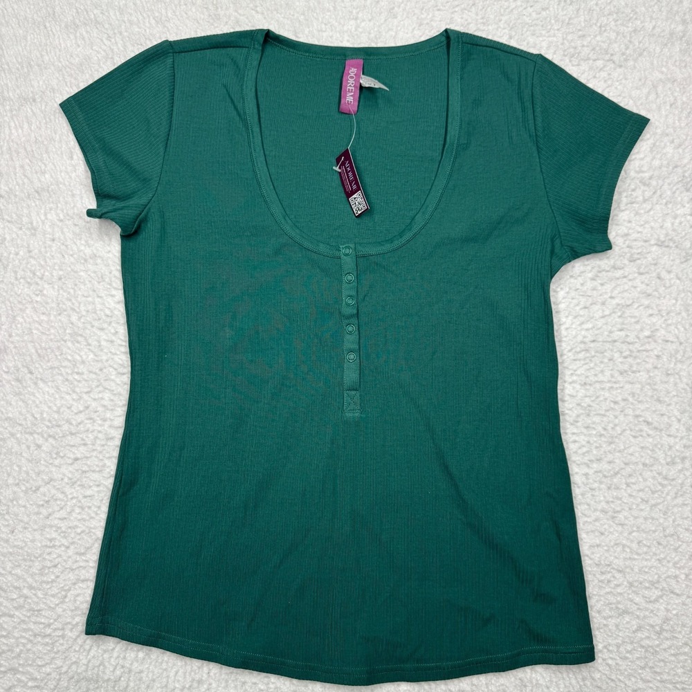 NWT Adore Me Scoop Neck Henley T-Shirt Green Women's Size Large